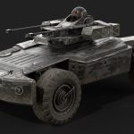 A model of a military vehicle on a black background